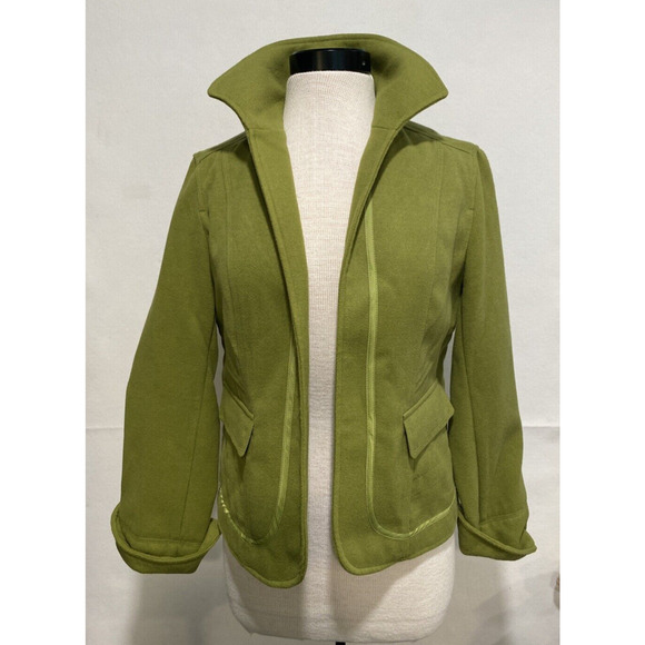 Multiples Women's Small Green‎ Flannel Silky Trim Open Front Jacket - Picture 2 of 10